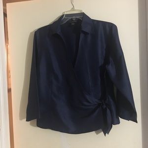 Silkland Blue 100% Silk Wrap Blouse Size Large